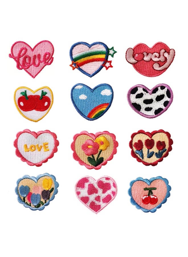 Peachjoy Embroidered Self-Adhesive Heart Patches for Decoration, 12PCS Cute Pattern Embroidery Heart Patches, DIY Patches for Clothing, Love Shape Patches for Bags Tents T-Shirt Jeans Skirt Vests Hat - Image 1